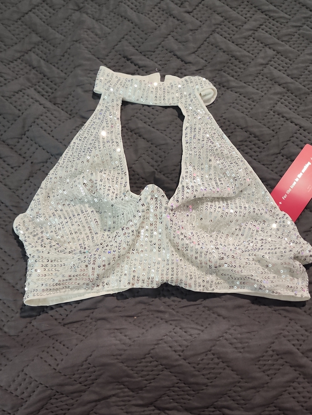 SHEIN White Sequin Halter Bralette